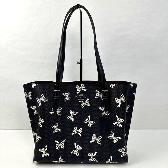 Coach Mollie Tote Shoulder Bag with Bow Print In Silver/Black Multi NWT CY647 - Picture 1 of 13